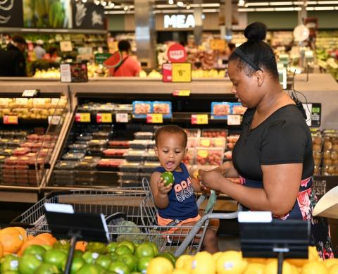 A mother and son shop for produce at a Stop & Shop store in the New York City borough of The Bronx.